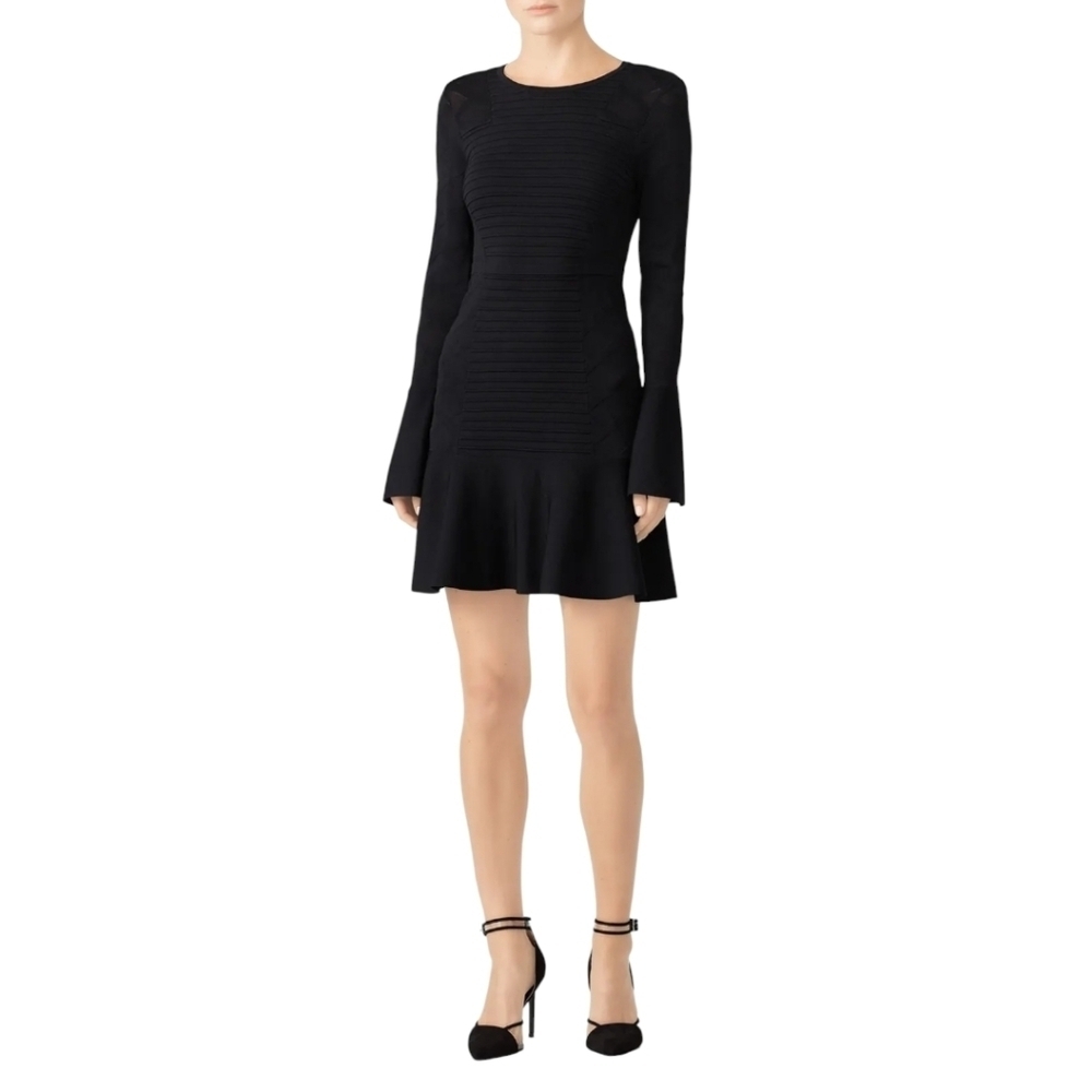 Parker Lois Ribbed Knit Black Dress Size M